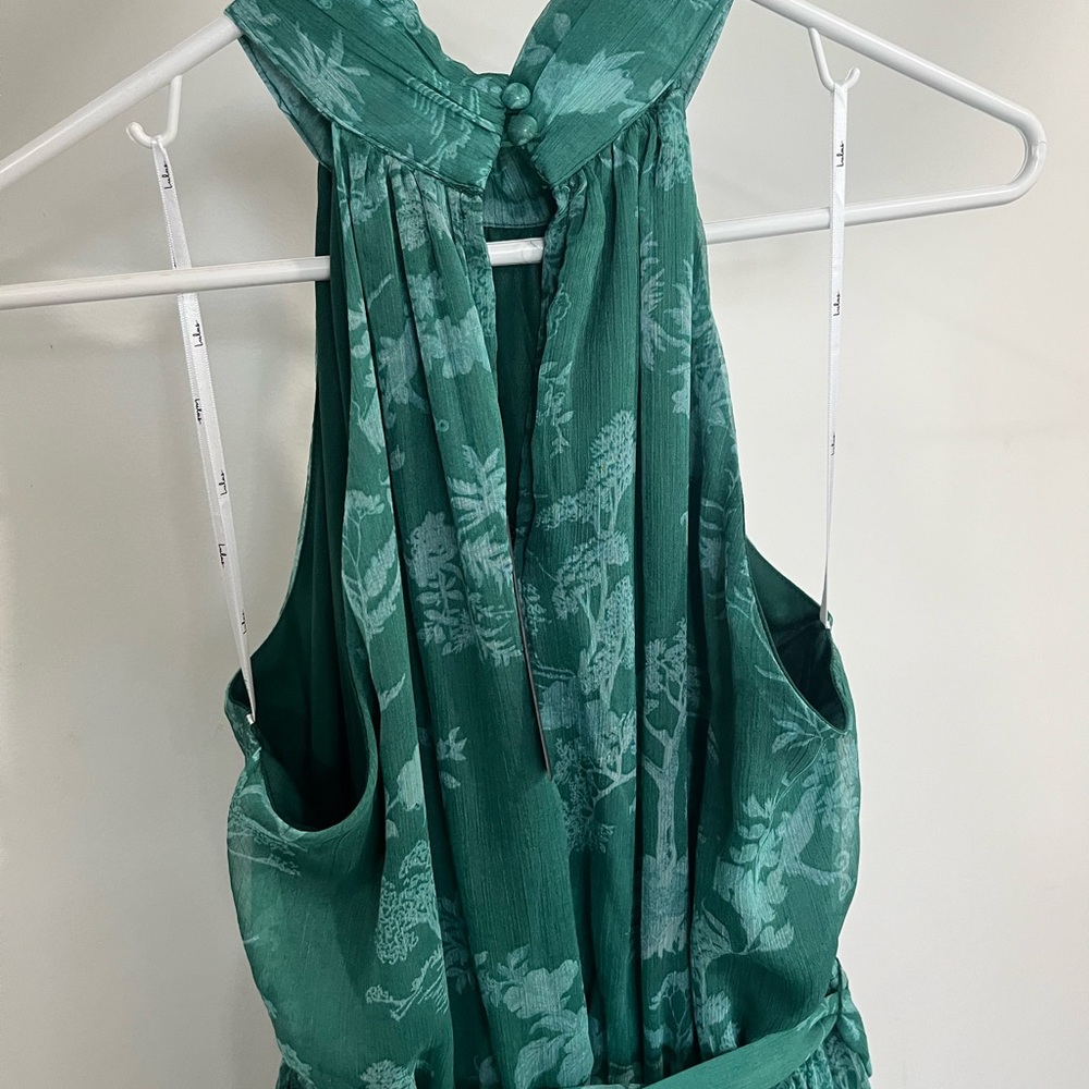 Lulu's Teal Halter Tiered Midi Dress with Waist Tie - Picture 7 of 9